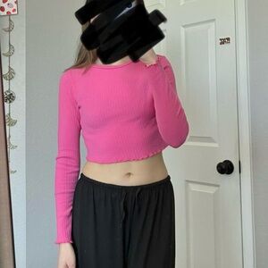 SHEIN bright hot pink cropped long sleeve